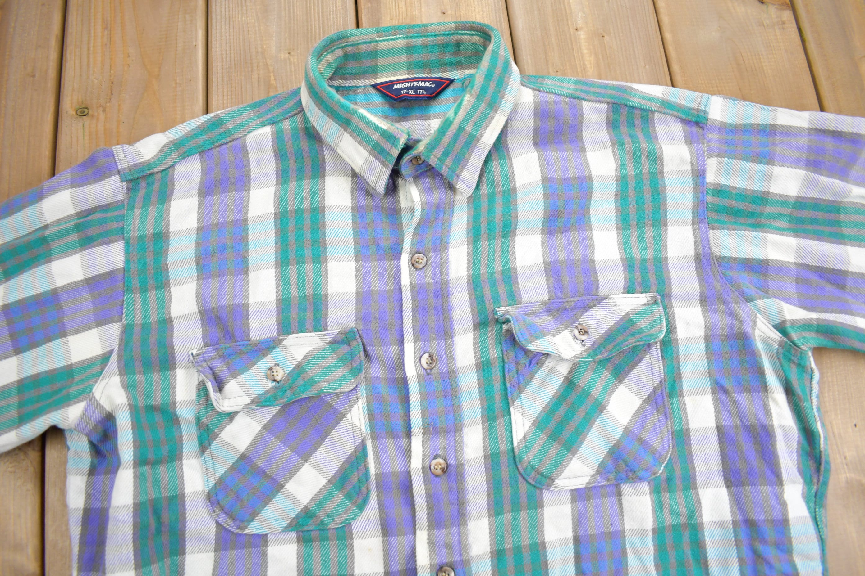 Vintage 1980s Mighty-Mac Plaid Flannel Button Up Shirt
