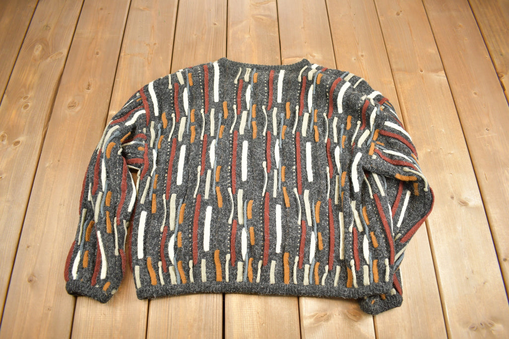 Vintage 1990s Kitty Hawk By Vivian Wang 3D Knit Cardigan Coloured Cable Knit