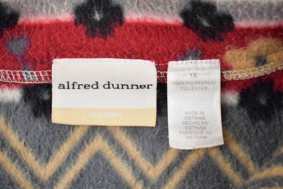 Vintage 1990s Alfred Dunner Abstract Pattern Graphic Fleece Zip Up Sweater