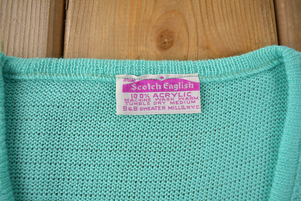 True Vintage 1960s Deadstock Miss Scotch English Short Sleeve Turquoise Knit Acrylic Sweater