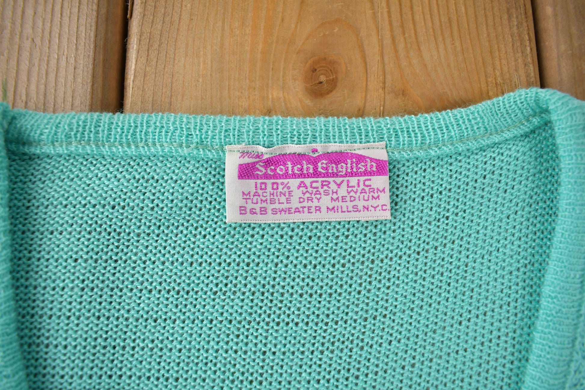 True Vintage 1960s Deadstock Miss Scotch English Short Sleeve Turquoise Knit Acrylic Sweater