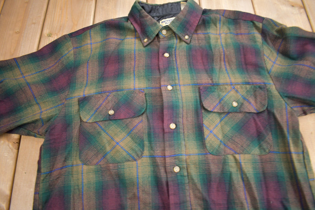 Vintage 1990s Northwest Blue Plaid Flannel Button Up Shirt