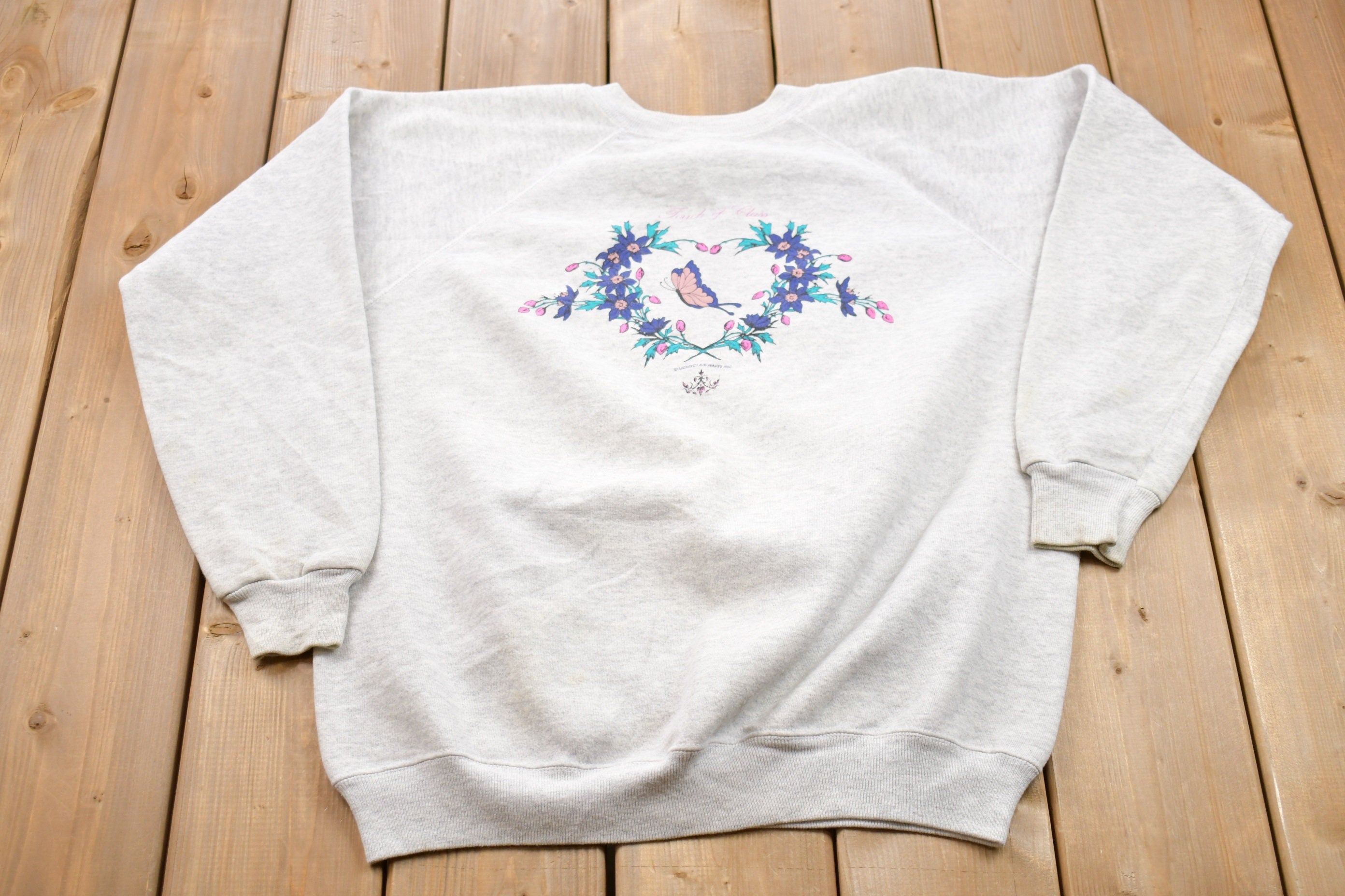 Vintage 1980s Floral Touch Of Class Graphic Raglan Crewneck Sweatshirt