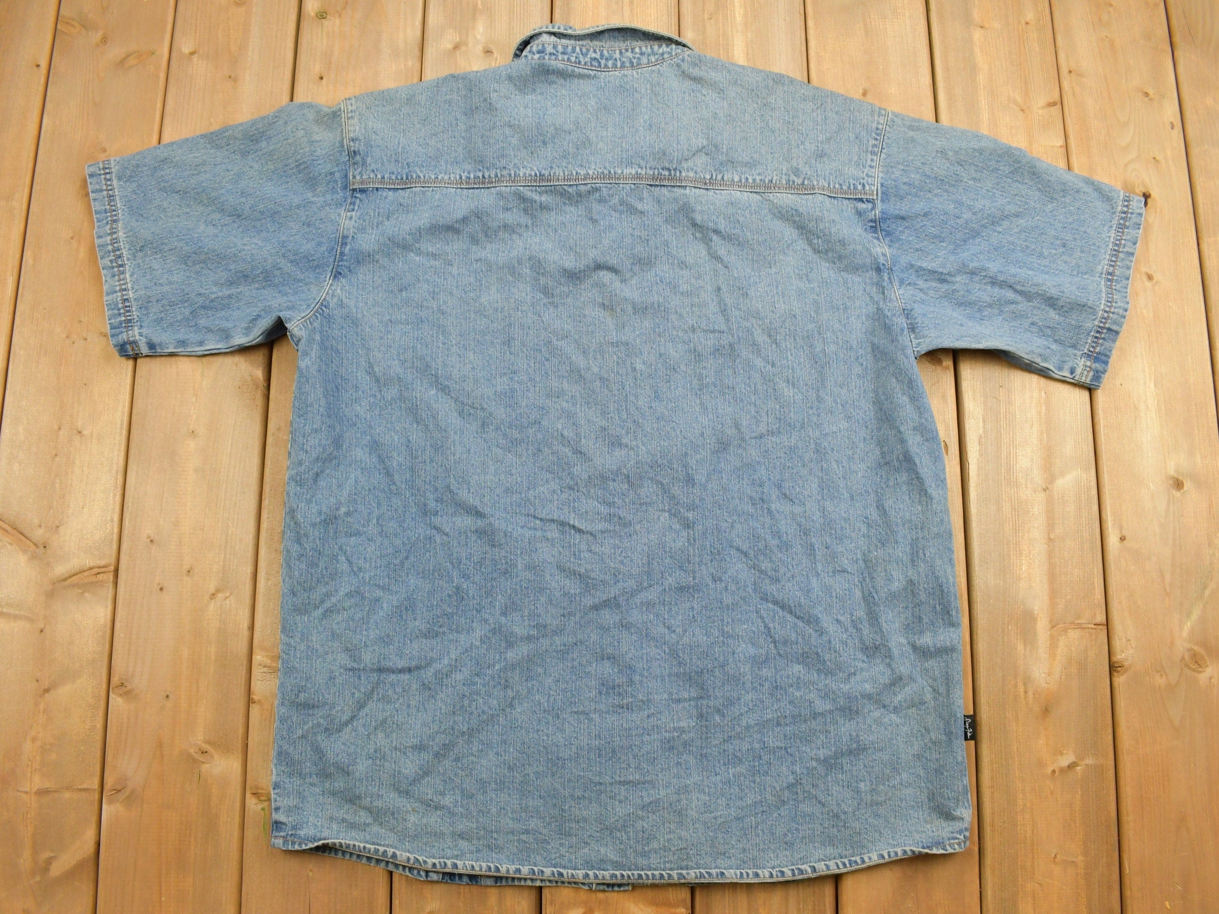Vintage Denim Embroidered Short Sleeve Button Up Shirt