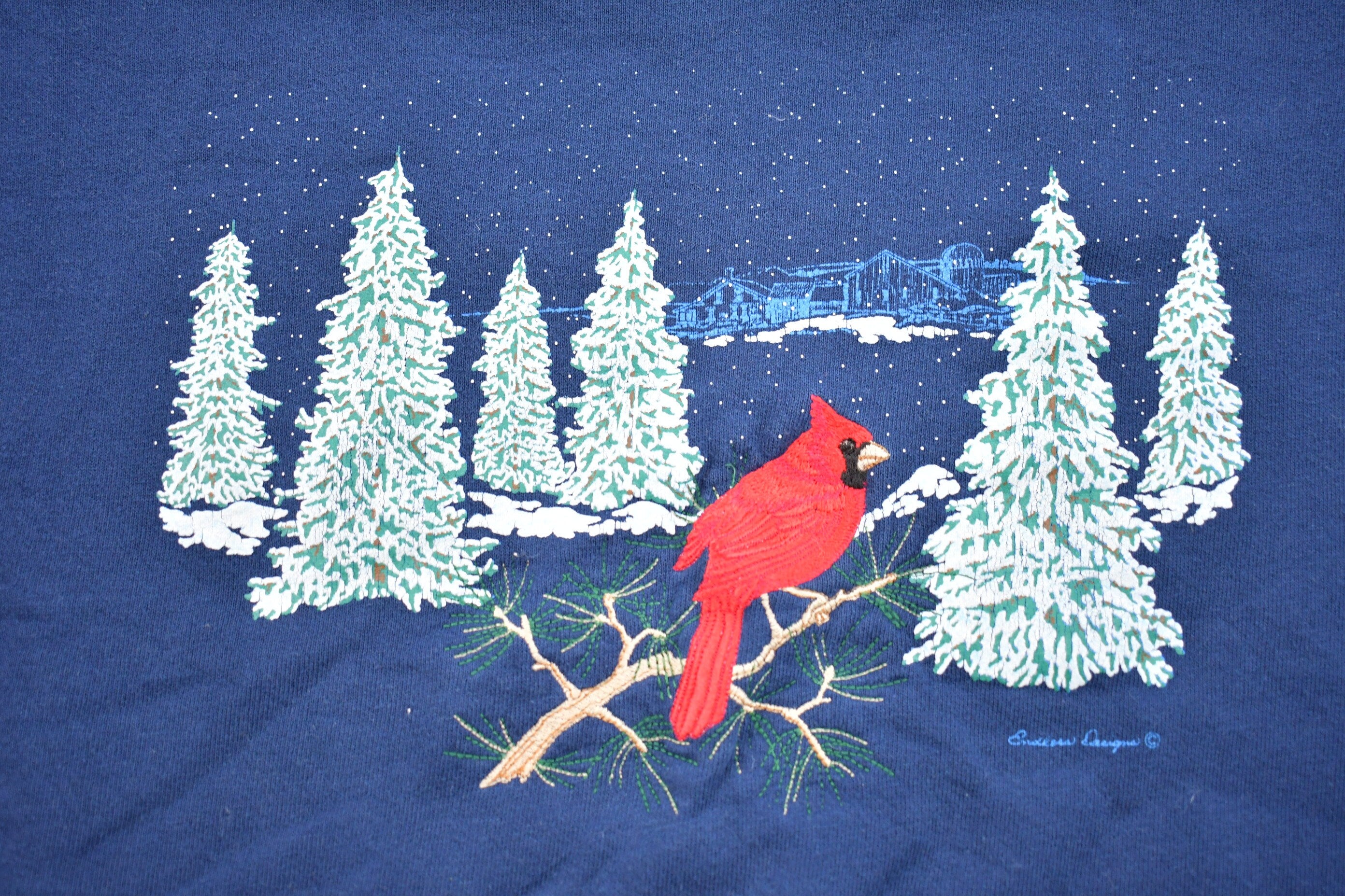 Vintage 1990s Cardinal Bird Tree Crewneck