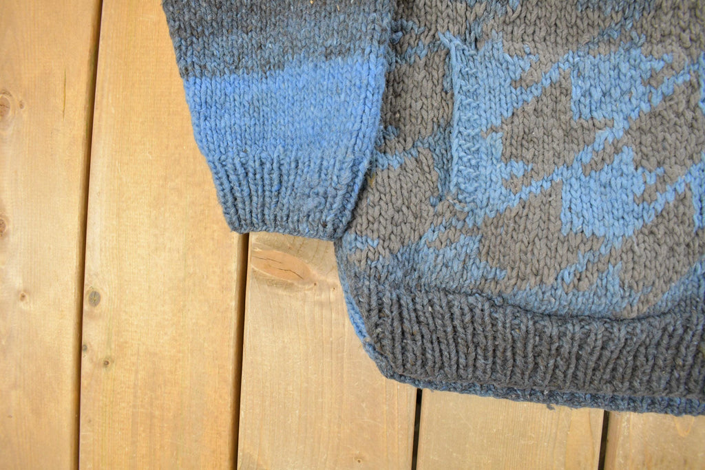 Vintage 1980s Del Mundo Wool Hand Knit Full Zip Sweater Men's Large