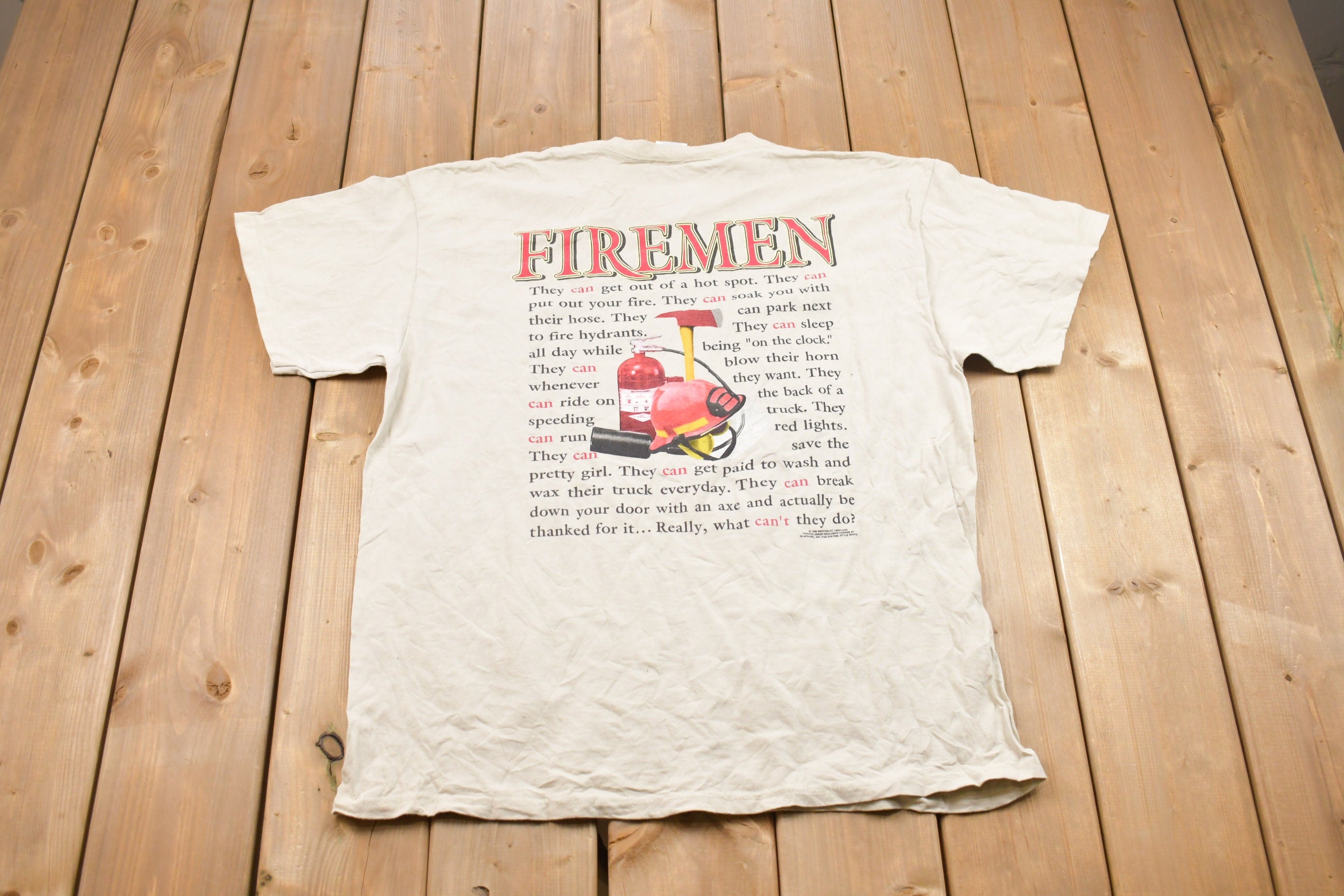 Vintage 1990s Firemen Graphic T-Shirt