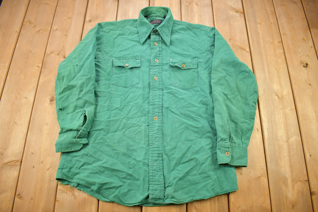 Vintage 1990s Attitude Blank Green Button Up Shirt