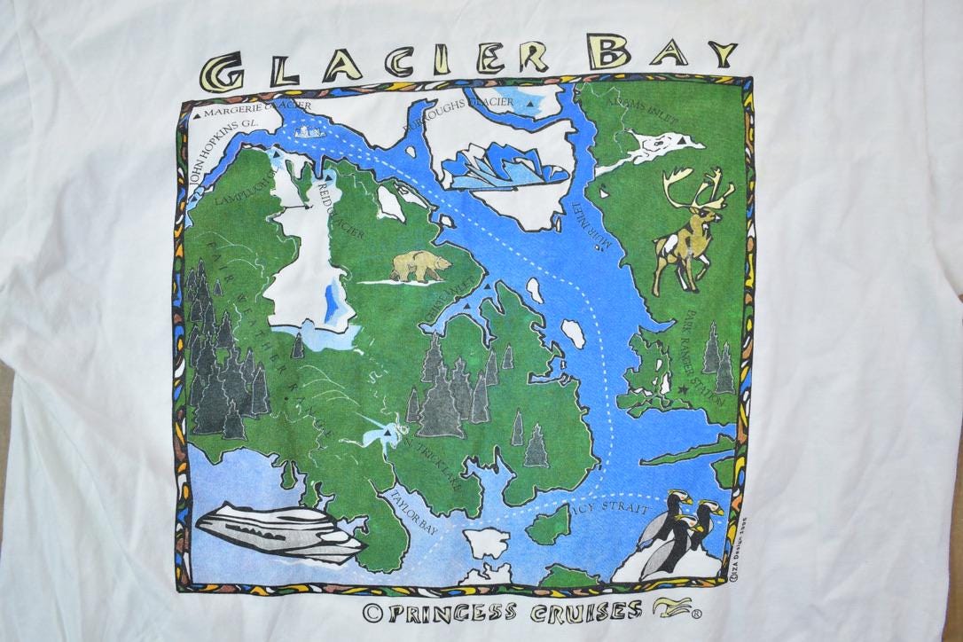 Vintage 1995 Glacier Bay Voyage Of The Glaciers Souvenir T-Shirt