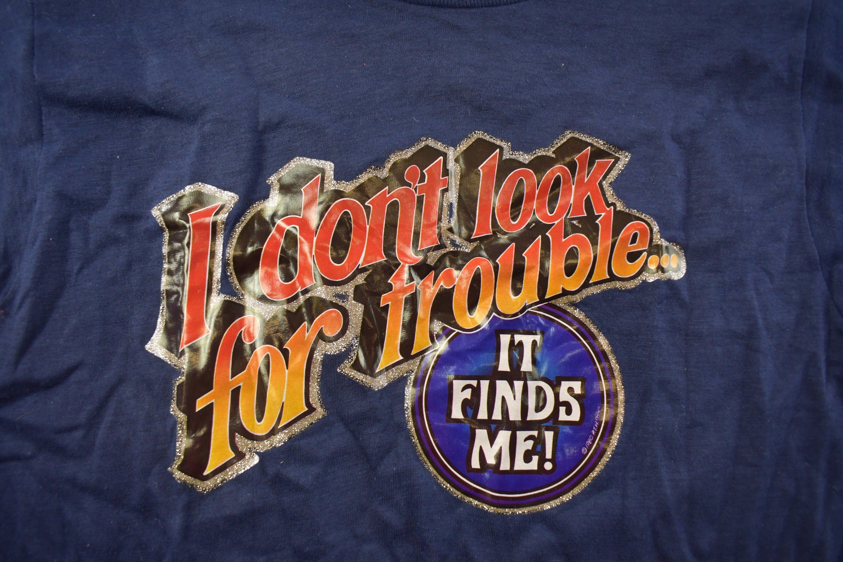 Vintage 1970s Looking For Trouble Graphic T Shirt