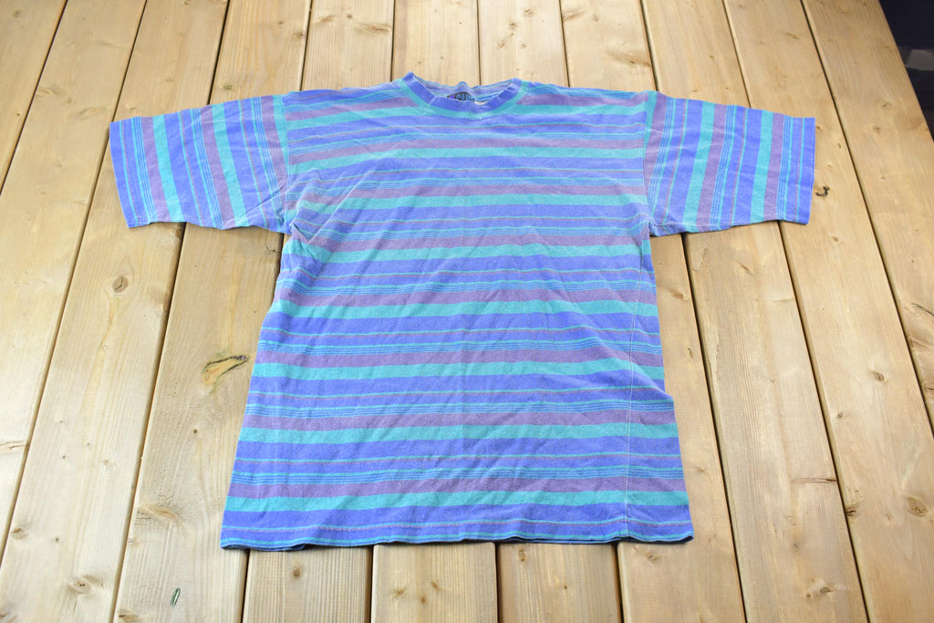 Vintage 1990s Striped Single Stitch Graphic T-Shirt