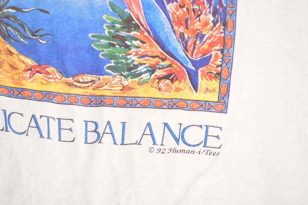 Vintage 1992 Delicate Balance Dolphin Graphic Print Souvenir Ocean T-Shirt Men's M