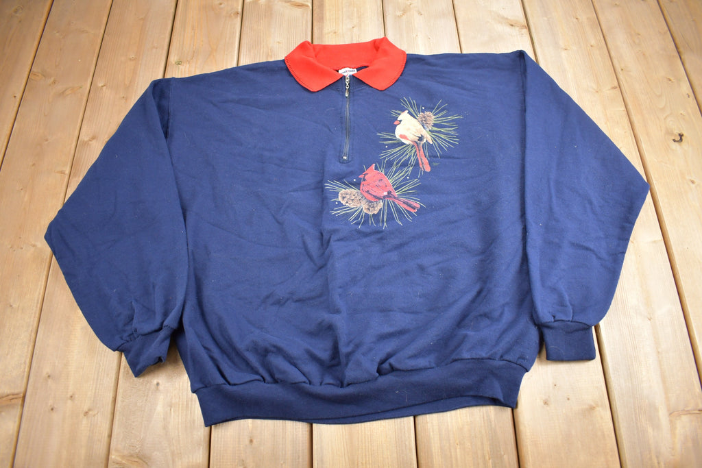 Vintage 1990s Cardinal Theme Collared Quarter Zip Sweater