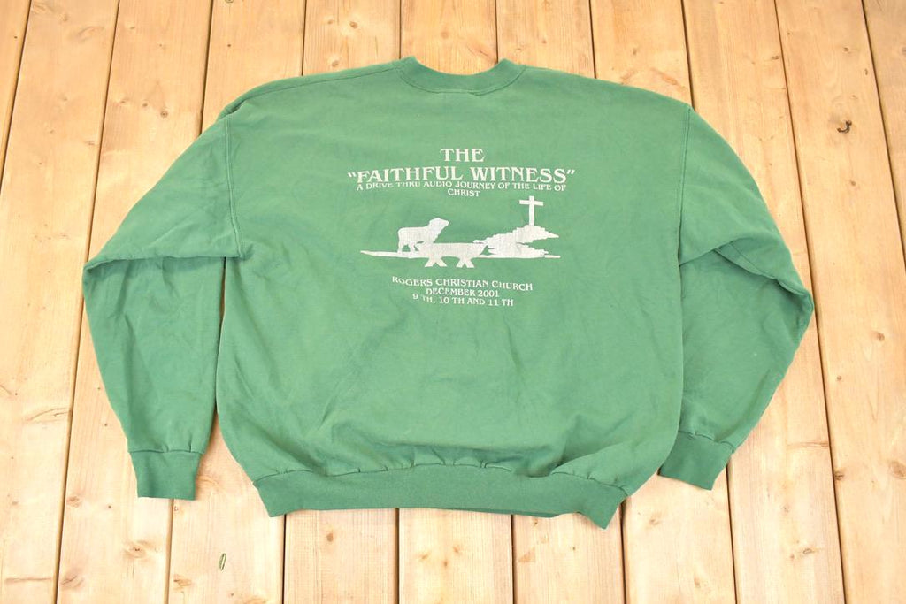 Vintage 1990s The Faithful Witness Christian Church Graphic Print Crewneck Sweatshirt Men's L
