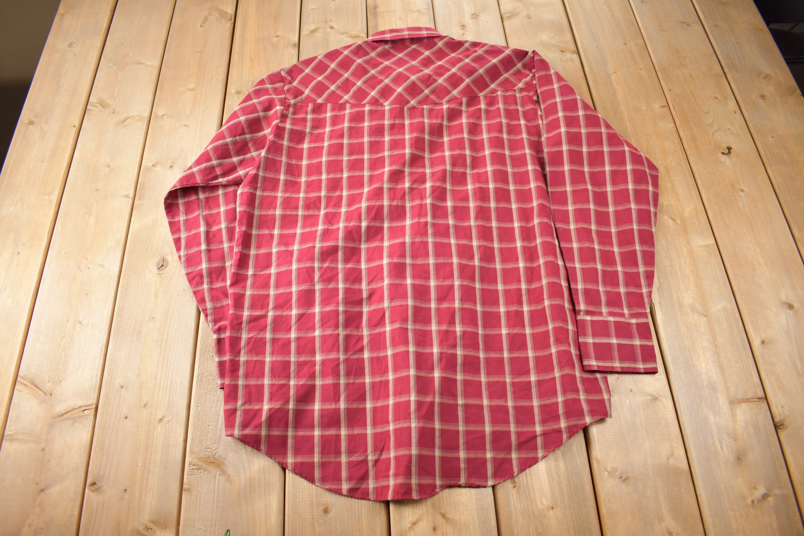 Vintage 1990s Plains Western Wear Plaid Button Up Shirt Size LT