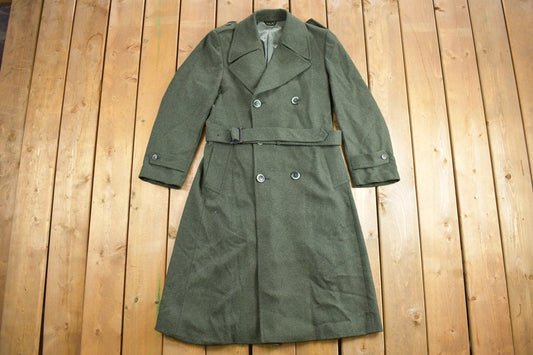 Vintage 1950s Wool Trench Coat / Olive Green / Wool Coat / Vintage 50s Jacket / Outdoor / Winter / Cozy Trench Coat