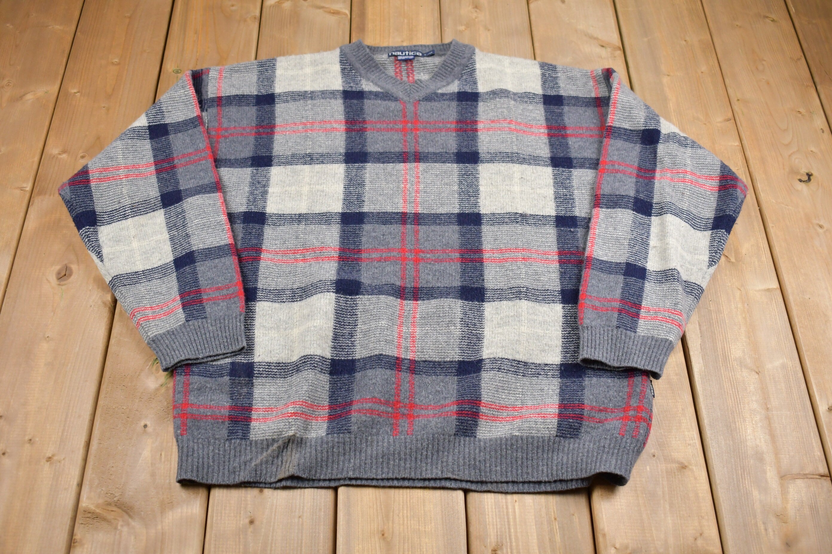 Vintage 1980s Nautica Plaid Knitted Sweater