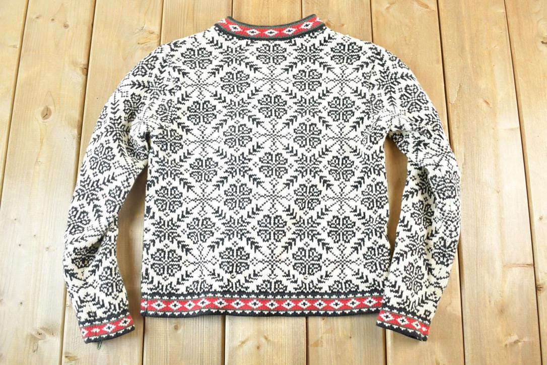 Vintage 1990s LL Bean Knit Abstract Pattern Crewneck Sweater Womens XS