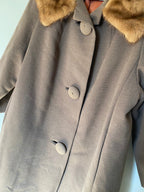 Vintage 1950s Peau De Faille Fur Collared Long Pea Coat Jacket