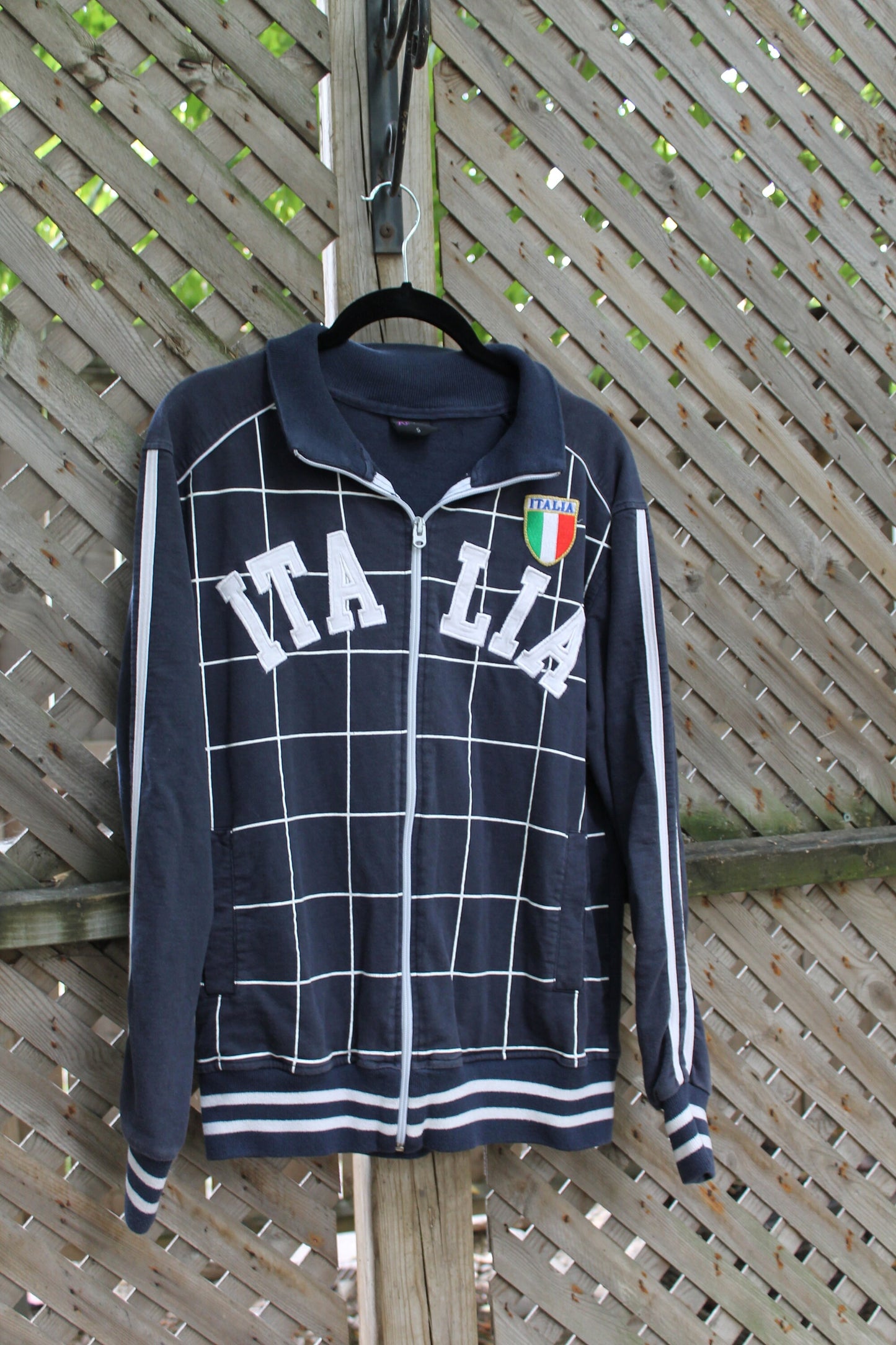 Vintage 1990s Italia Spellout Sweatshirt / Athletic Zip Up / Embroidery Patchwork / Checkerboard Print / Italy Souvenir