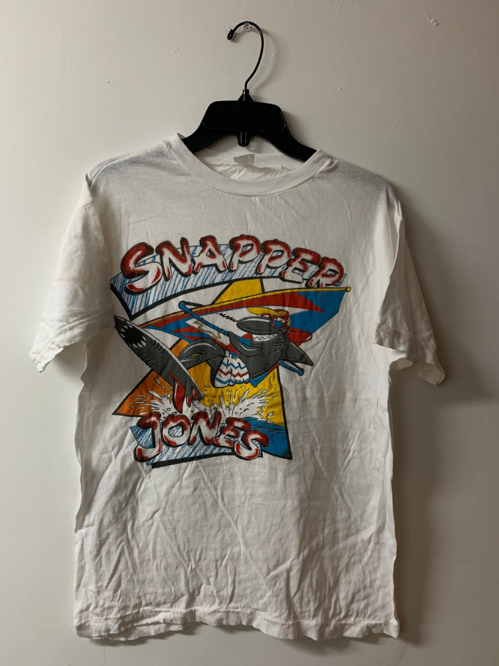 Vintage 1980s Snapper Jones Shark Surfing Graphic T Shirt