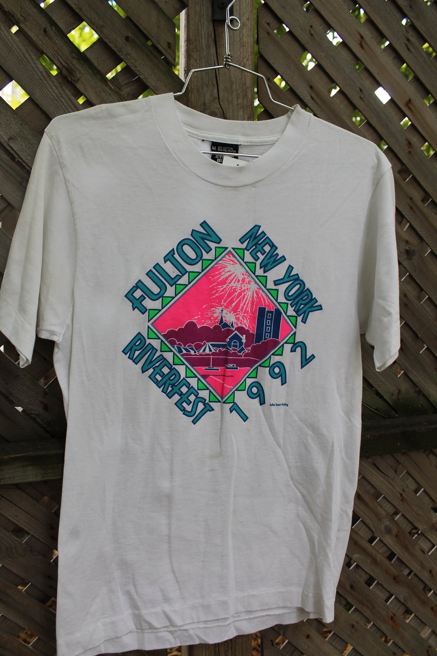 Vintage 1992 Fulton New York River Fest / Vintage Graphic / Neon Art T-Shirt / Festival Wear / 90s Vintage / Made In USA