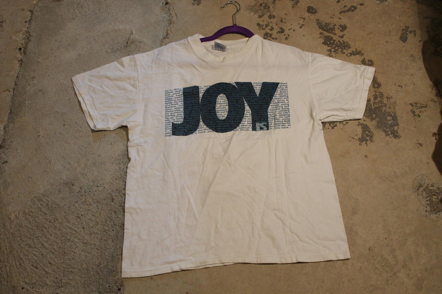 Vintage 1990s JOY Graphic T-Shirt / Joy Is / HMSA / Health Odyssey Grad / Box Logo Shirt / White Tee