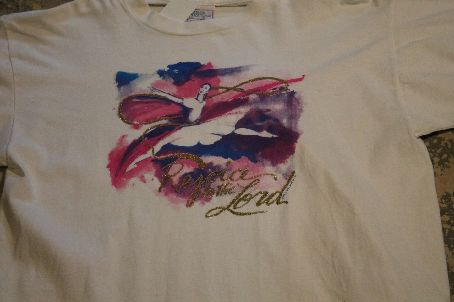 Vintage 1992 Rejoice In The Lord Graphic T-Shirt / Abstract Art / Dancer / Religion Print / Jesus / God / 90s / Made In USA