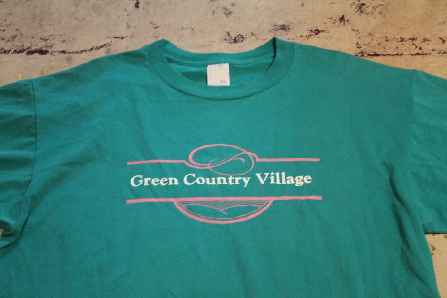 Vintage 1990s Green Country Village Graphic T Shirt / Jerzees / Russell Athletics / Made In USA / 90s