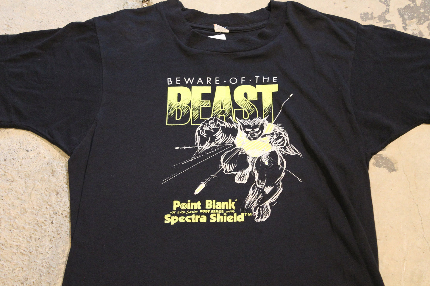 Vintage 1980s Beware Of The Beast Point Blank Spectra Shield T Shirt / Made In USA / Single Stitch / 80s T Shirt