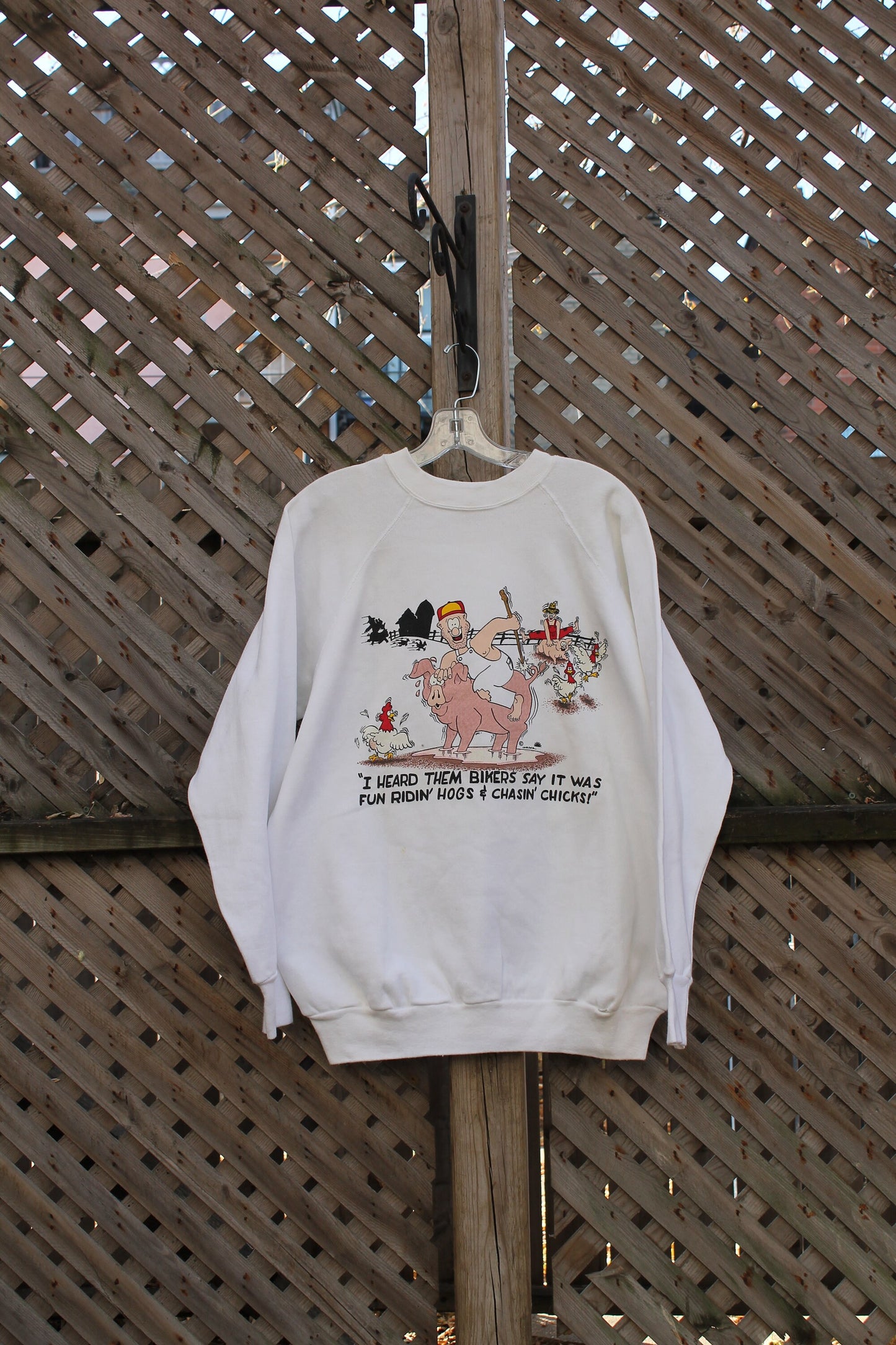 Vintage 1990s Red Neck Graphic Crewneck Sweater / Made In USA / Farmer Graphic / Hog Motorcycle / Pullover Sweatshirt / Funny / BS1.3