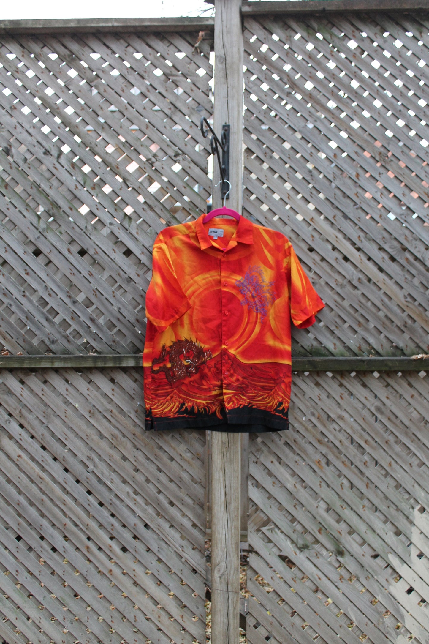 Vintage 1990s All Over Dragon Print Button Up T Shirt / Dragon T Shirt / Fire And Flame T-Shirt / Ricky Shirt