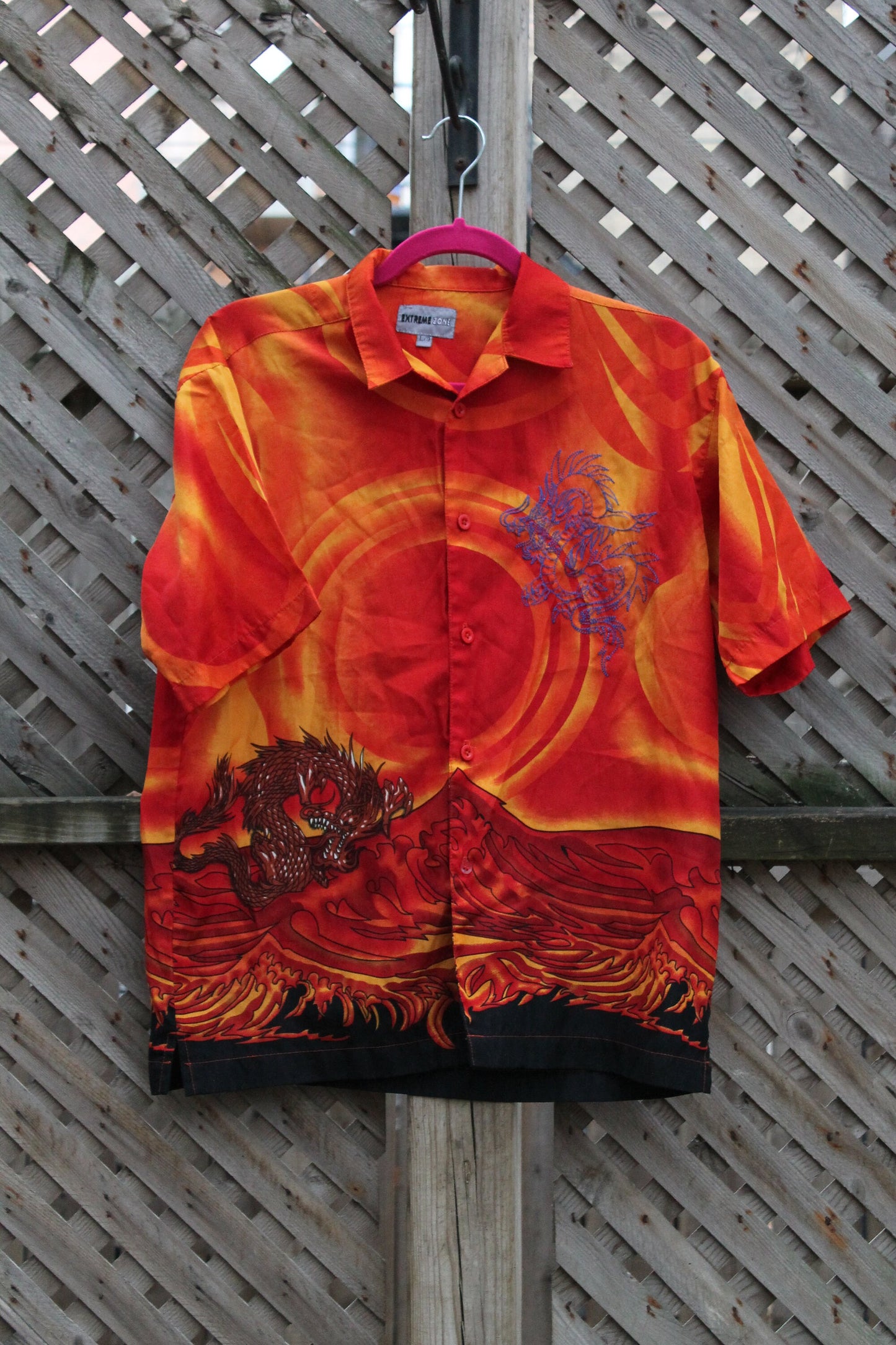 Vintage 1990s All Over Dragon Print Button Up T Shirt / Dragon T Shirt / Fire And Flame T-Shirt / Ricky Shirt