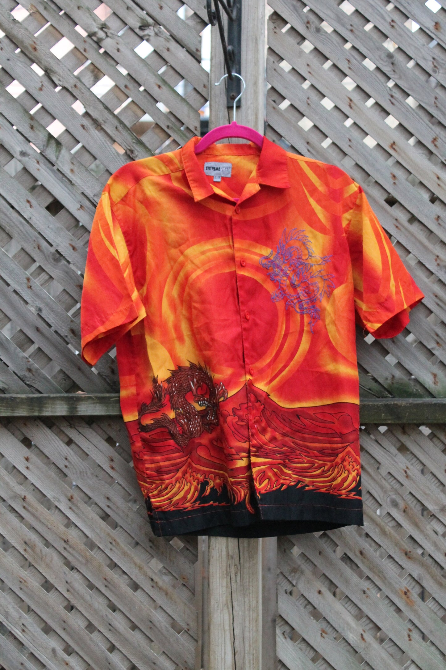 Vintage 1990s All Over Dragon Print Button Up T Shirt / Dragon T Shirt / Fire And Flame T-Shirt / Ricky Shirt