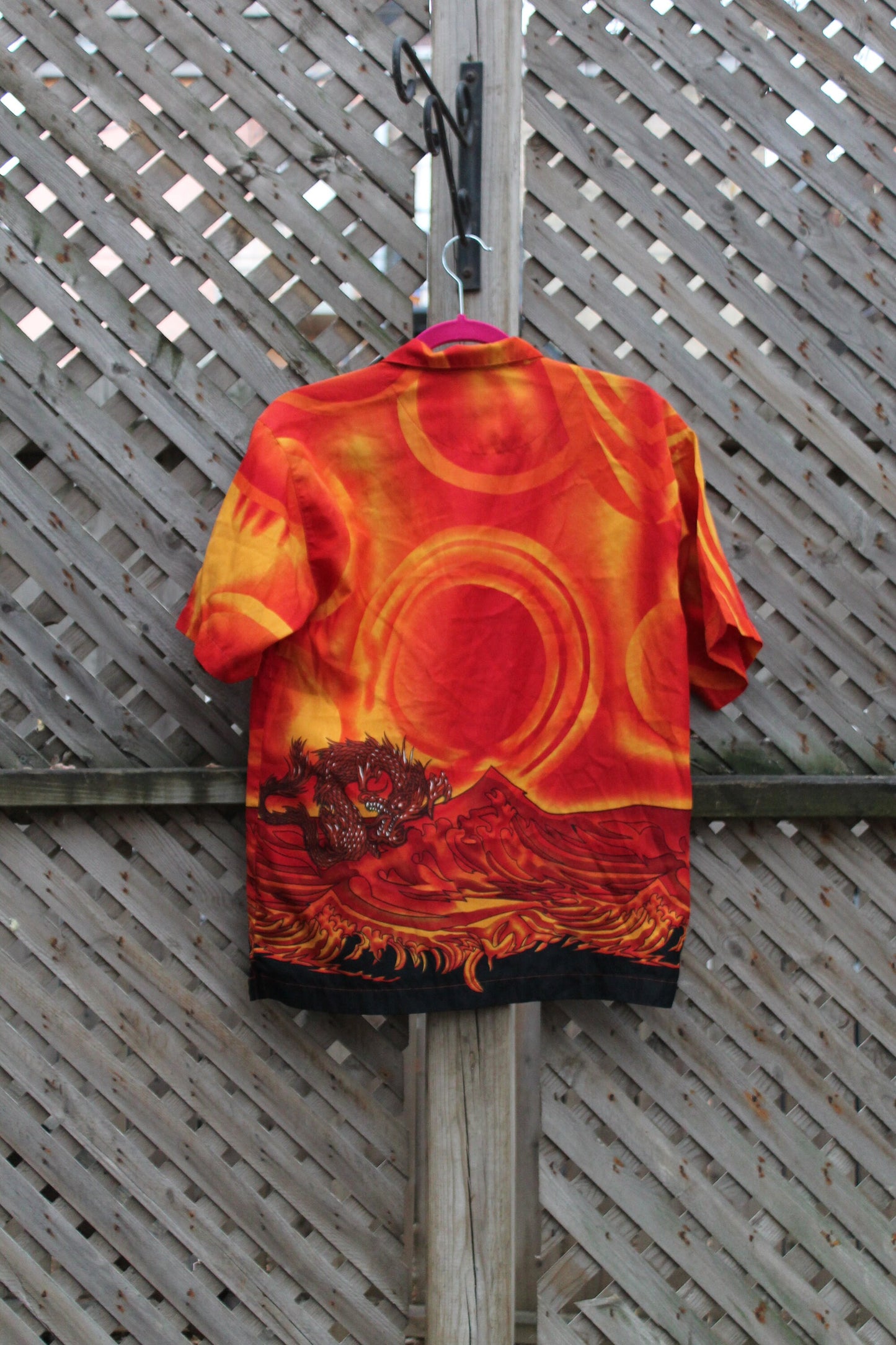 Vintage 1990s All Over Dragon Print Button Up T Shirt / Dragon T Shirt / Fire And Flame T-Shirt / Ricky Shirt