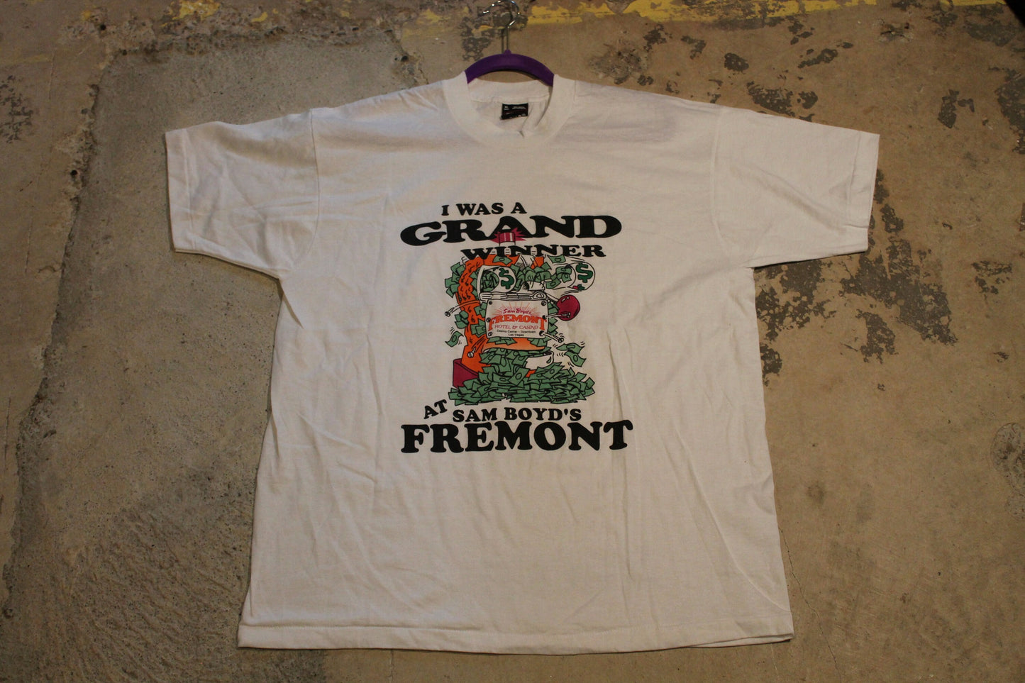 Vintage 1990s I Was A Grand Winner At Sam Boyd's Fremont T-Shirt / Casino Promo / Gambling Graphic / Made In USA / Jackpot Print