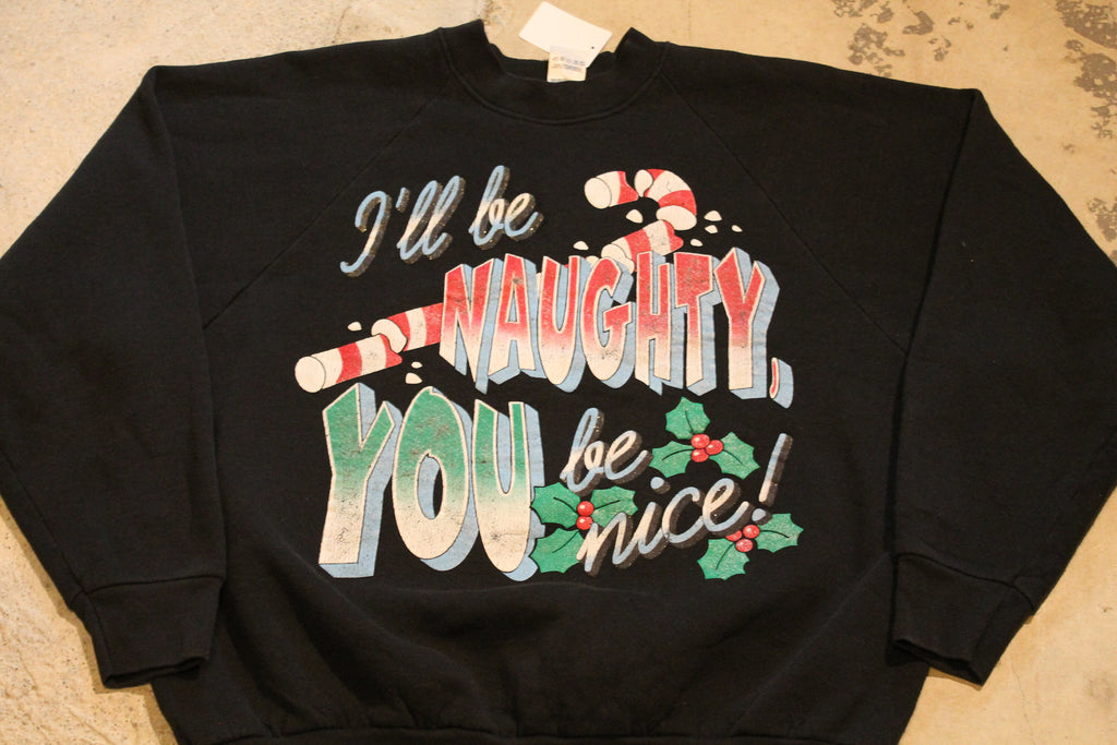 Vintage 1990s "I'll Be Naughty You Be Nice" Christmas Sweater , 90s Holiday Crewneck , Winter Wear , Festive Graphic , Made In USA