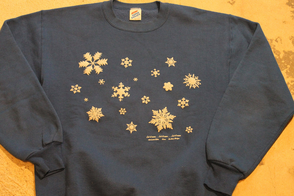 Vintage 1990s "Let It Snow" Winter Graphic Sweater , 90s Holiday Crewneck , Snowflakes , Winter Wear , Festive Graphic, Made In USA