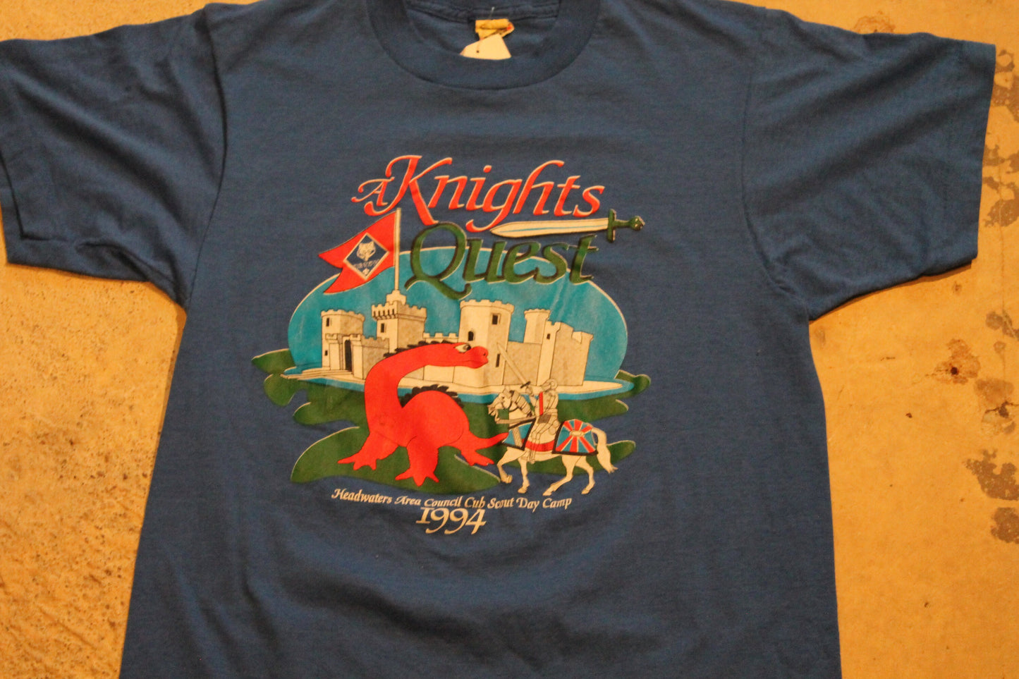 Vintage 1994 Knights Quest Day Camp Graphic T Shirt/ Medieval Times Print / Castle / 90s / Streetwear Fashion / Made In USA