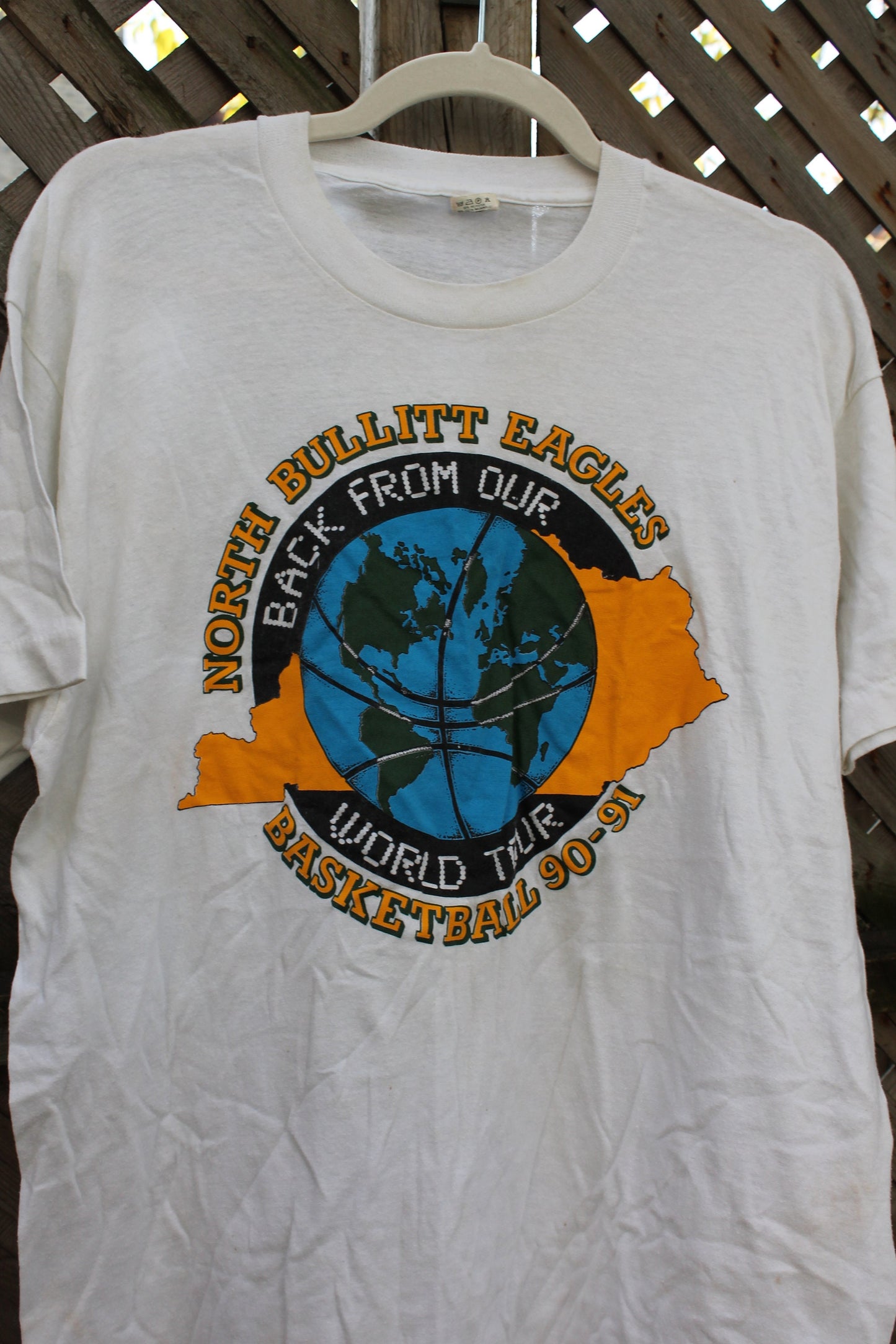 Vintage 1991 North Bullitt Eagles World Tour Basketball Graphic T Shirt