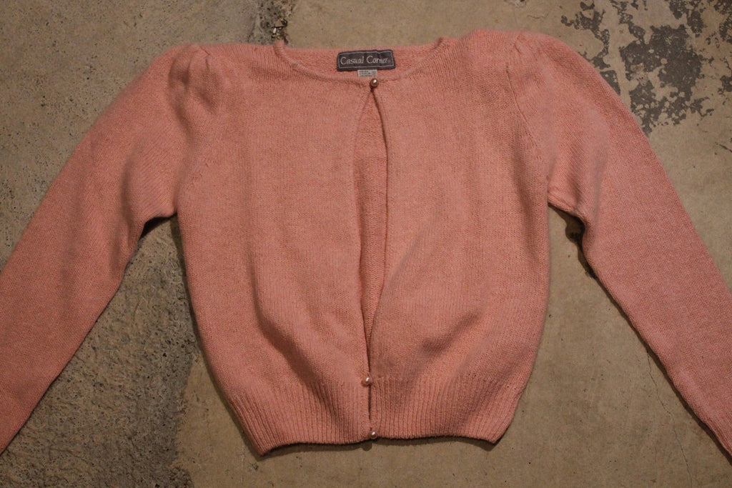 Vintage 1990s Light Pink Women's Silk Knit Cardigan Sweater
