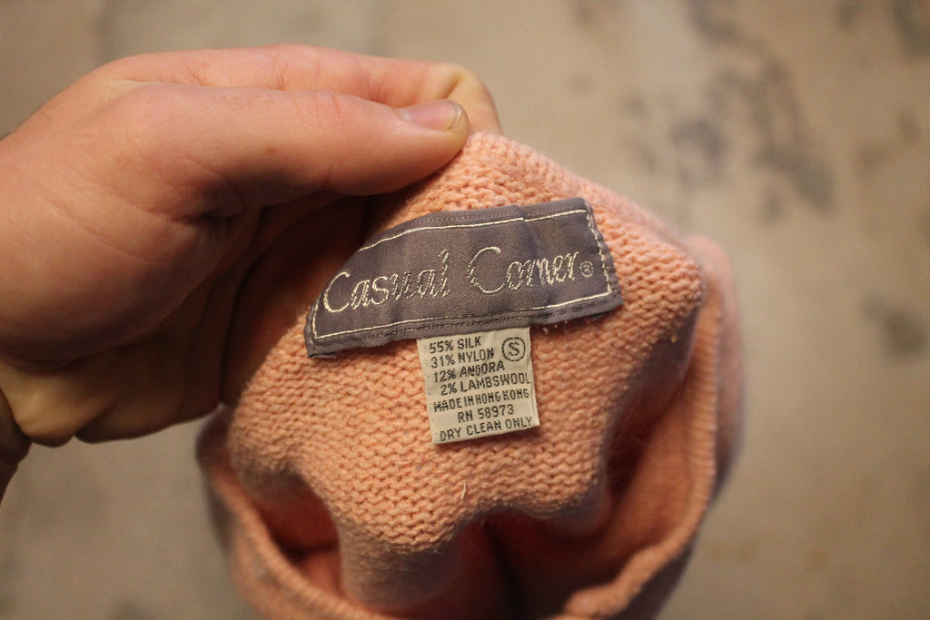 Vintage 1990s Light Pink Women's Silk Knit Cardigan Sweater