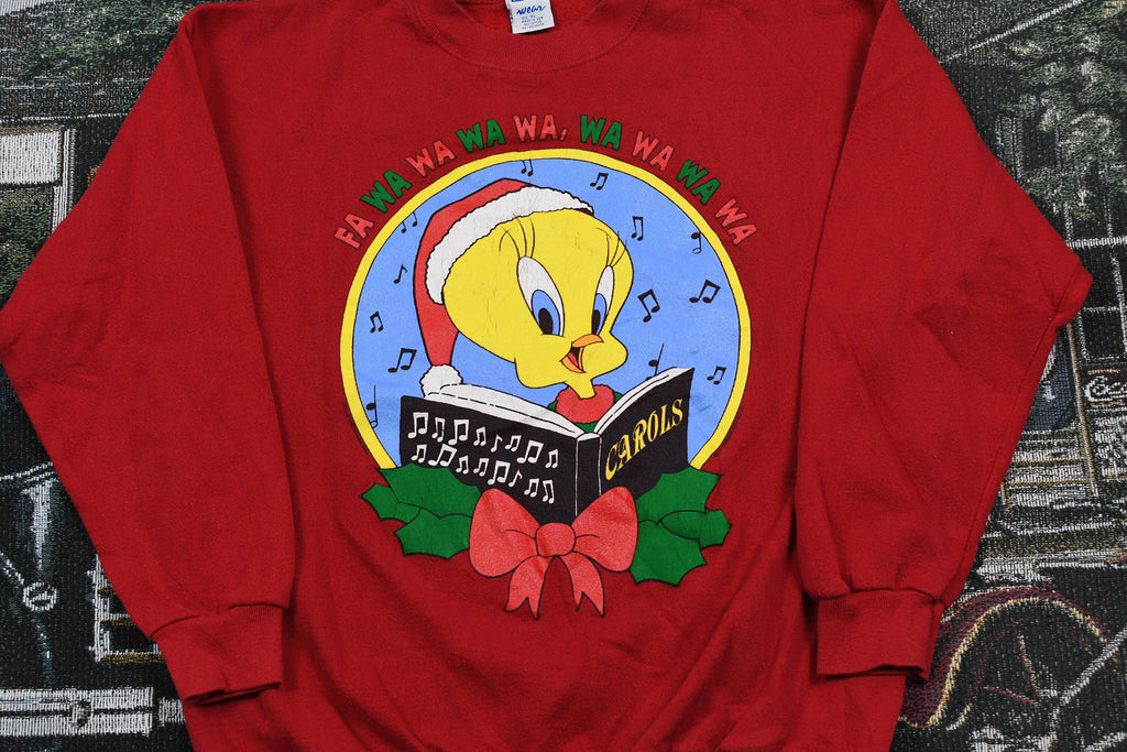Vintage 1990s Looney Tunes Christmas Sweater , 90s Holiday Crewneck , Winter Wear , Festive Graphic Print , Tweety Bird , Made In USA
