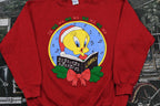 Vintage 1990s Looney Tunes Christmas Sweater , 90s Holiday Crewneck , Winter Wear , Festive Graphic Print , Tweety Bird , Made In USA