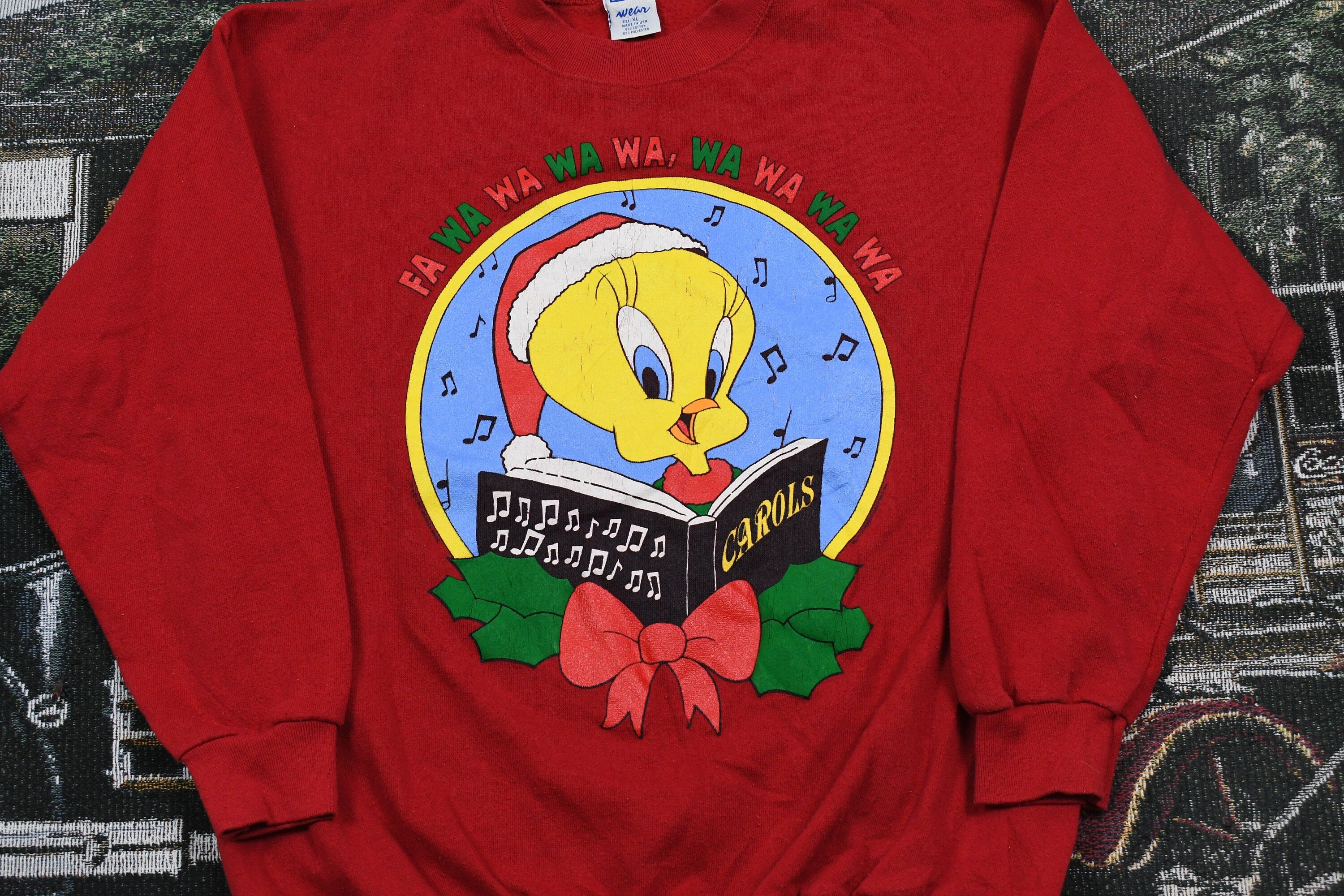 Vintage 1990s Looney Tunes Christmas Sweater , 90s Holiday Crewneck , Winter Wear , Festive Graphic Print , Tweety Bird , Made In USA