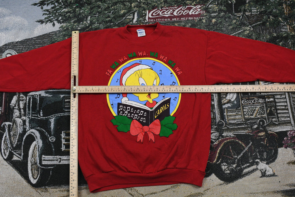 Vintage 1990s Looney Tunes Christmas Sweater , 90s Holiday Crewneck , Winter Wear , Festive Graphic Print , Tweety Bird , Made In USA