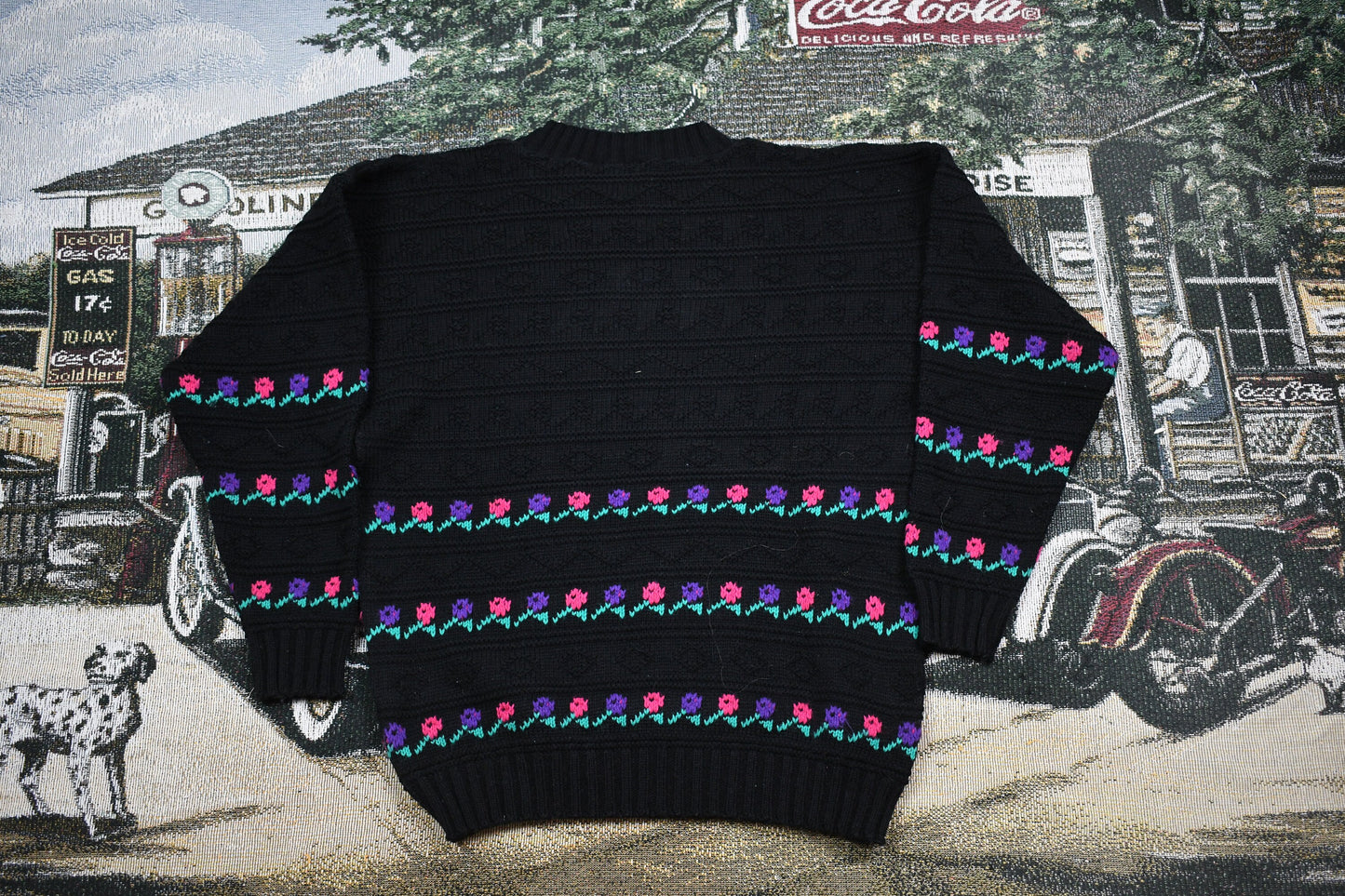 Vintage 1990s Cali Floral Embroidered Knitted Sweater / 90s Crewneck / Vintage Floral Pullover Sweatshirt / Flowers / Made In Canada