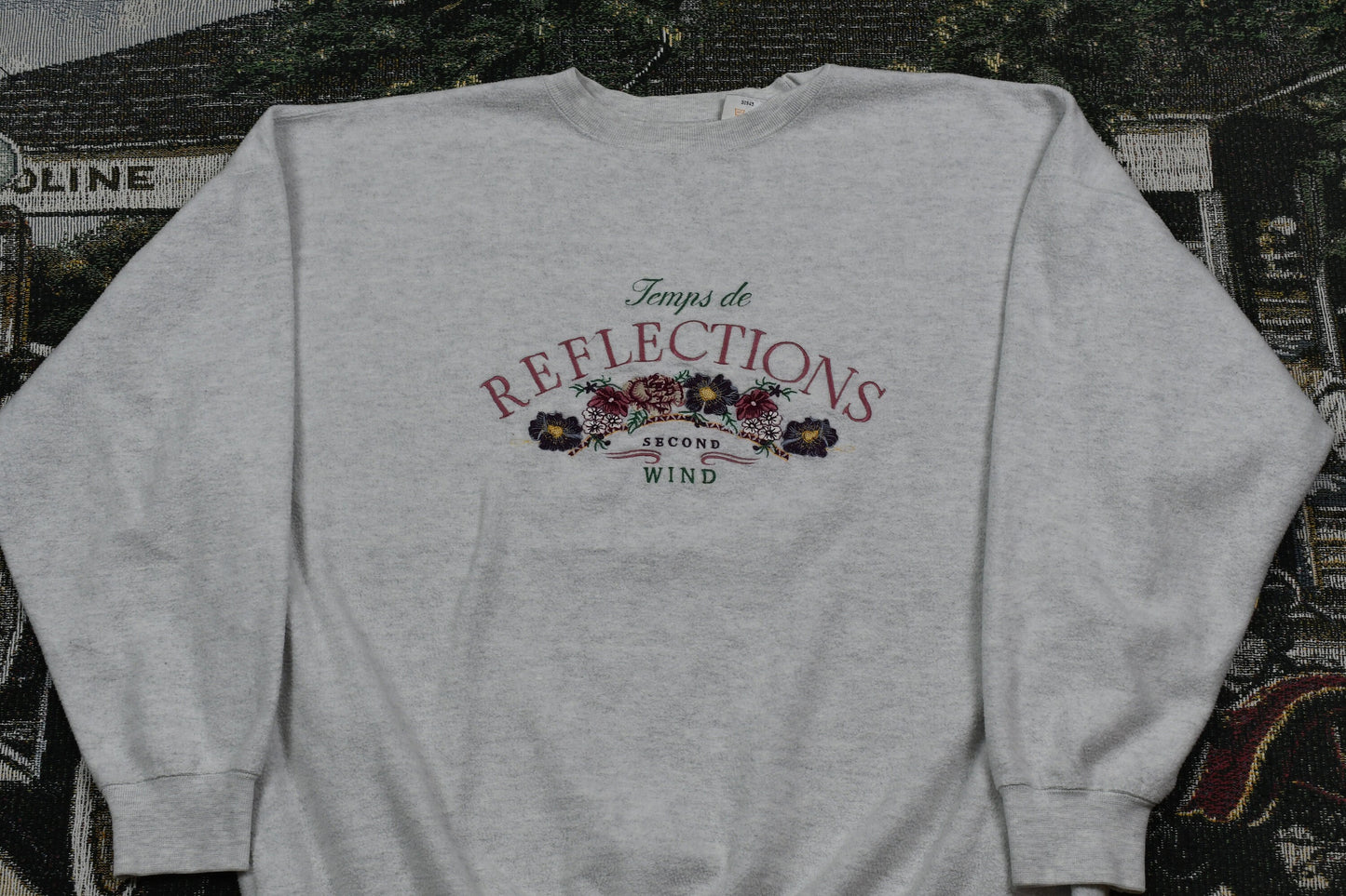 Vintage 1990s Floral Print Crewneck / Nature Print / Vintage Second Wind Sweatshirt / Temps De Reflections Print / Pullover Sweatshirt