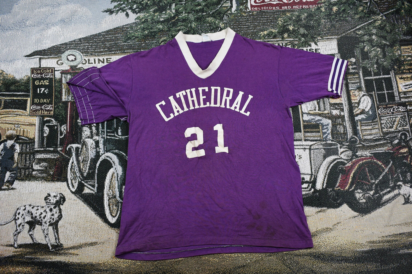 Vintage 1980s Cathedral Sportswear Jersey Style T Shirt / 80s / 90s / Streetwear Fashion / Retro Style / V-Neck / Made In The USA / Ringer