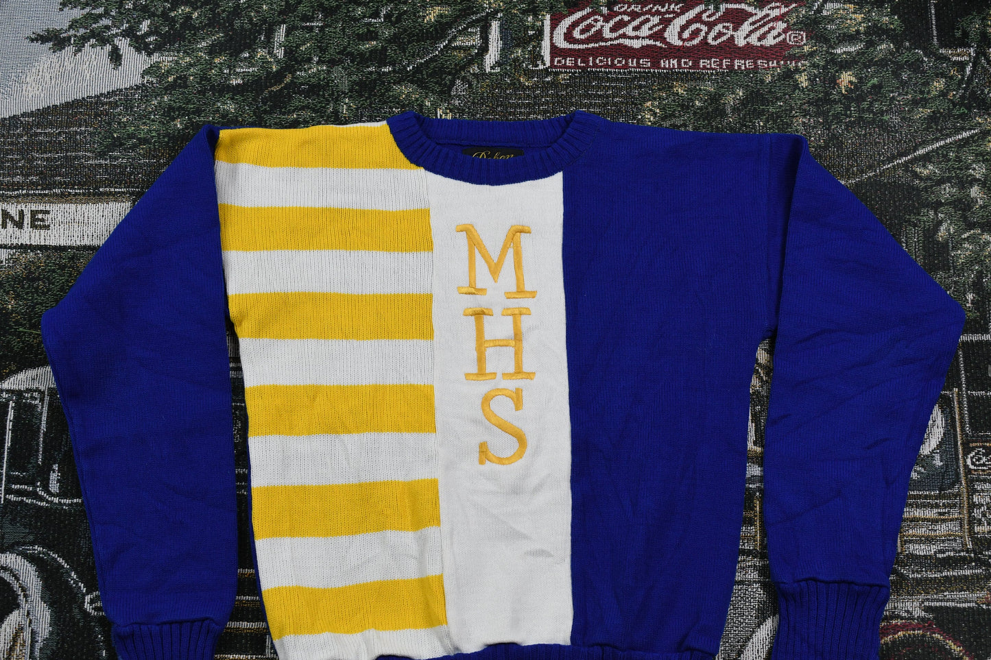 Vintage 1980s Dehen MHS Knitted Sweater / Vintage Embroidery / 80s Crewneck / Varsity / Pullover Sweatshirt / Made In The USA